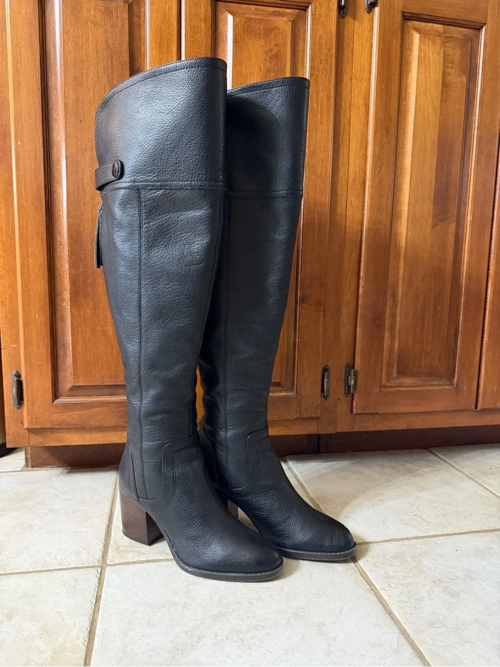 Franco Sarto Black Leather Over-the-Knee Boots WIDE CALF